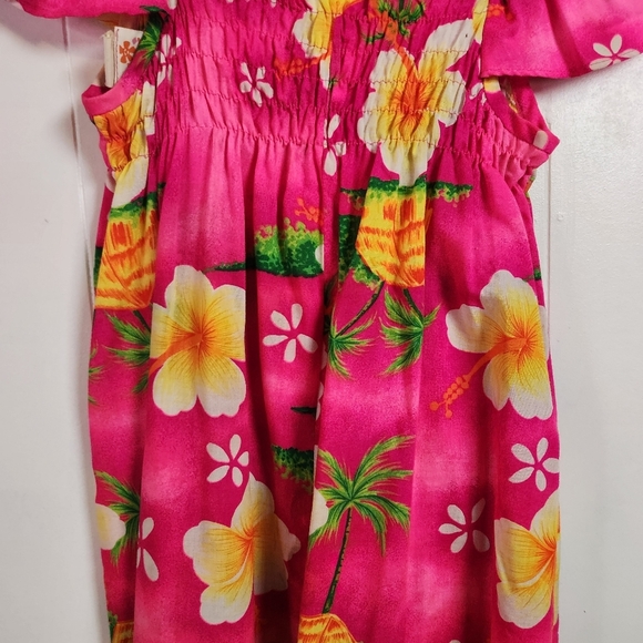 Vintage Sears Hawaiian Dress Royal Hawaii 1980s 1990s Pink Hibiscus Kids Size 5 - Picture 3 of 8